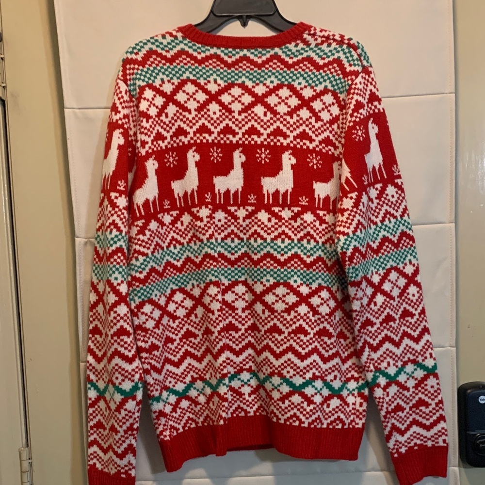 Ugly Christmas Sweater Novelty Llama Santa Fair Isle 3D Pom Pom Size Large - Picture 4 of 8